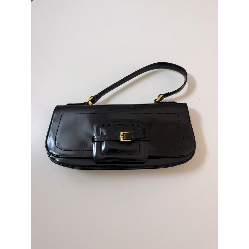 Coccinelle Baguette Bag Women Small Black Excellent Patent Leather Gold Buckle